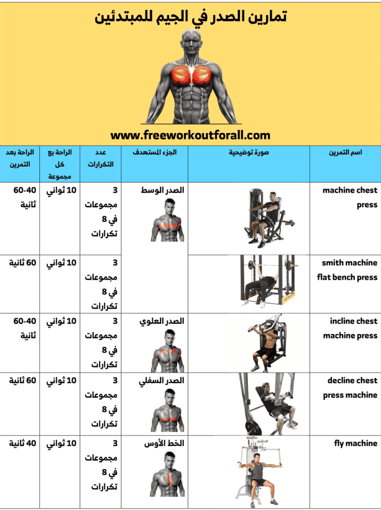 جدول تمارين جيم