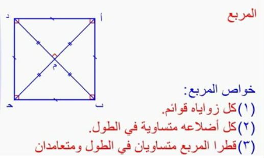 مساحة المربع بمعلومية طول قطره