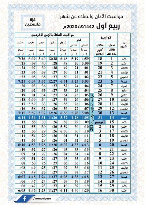 اوقات الصلاة في فلسطين
