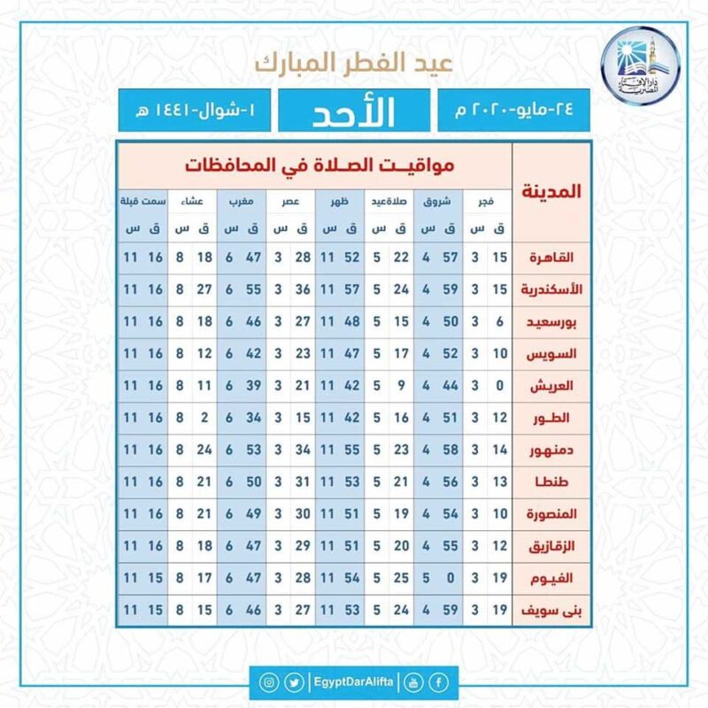 مواعيد صلاة العيد